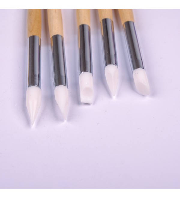 Набор силиконовых кистей для лепки/втирки 5шт (ручка дерево)