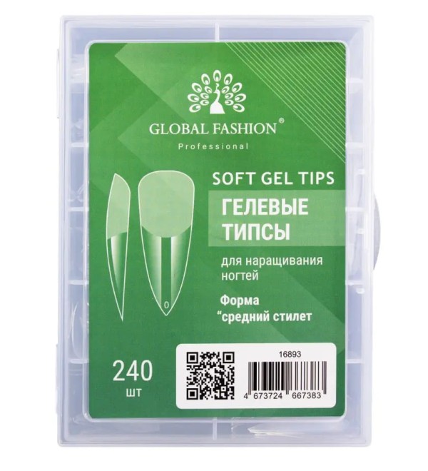 Гелевые типсы для наращивания ногтей, форма "СРЕДНИЙ СТИЛЕТ" 240 шт